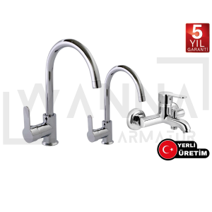 Wanna Krom Elegance Seri 3'Lü Batarya Musluk Seti